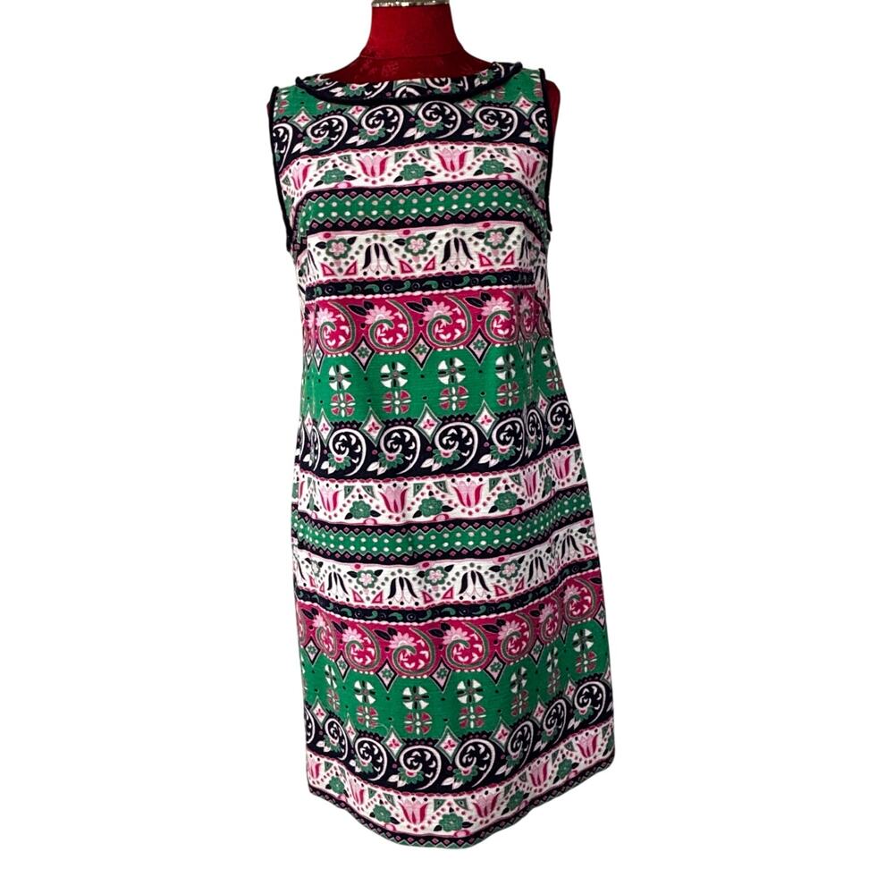 Talbots Sleeveless Dress Casual Sheath Fun Floral Print Size 8 Green Navy Pink